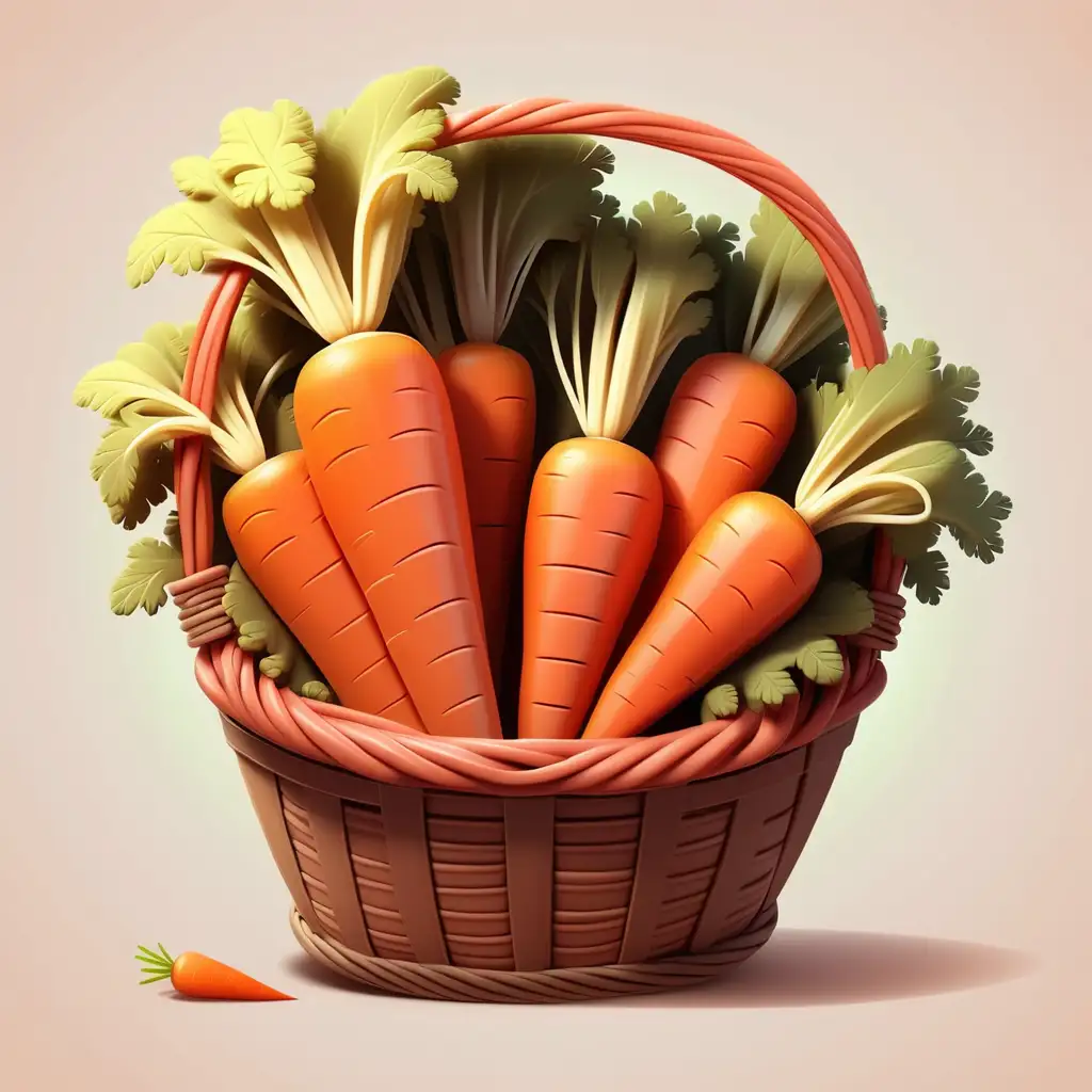 Adorable Cartoon Basket of Carrots Whimsical Vegetable Illustration