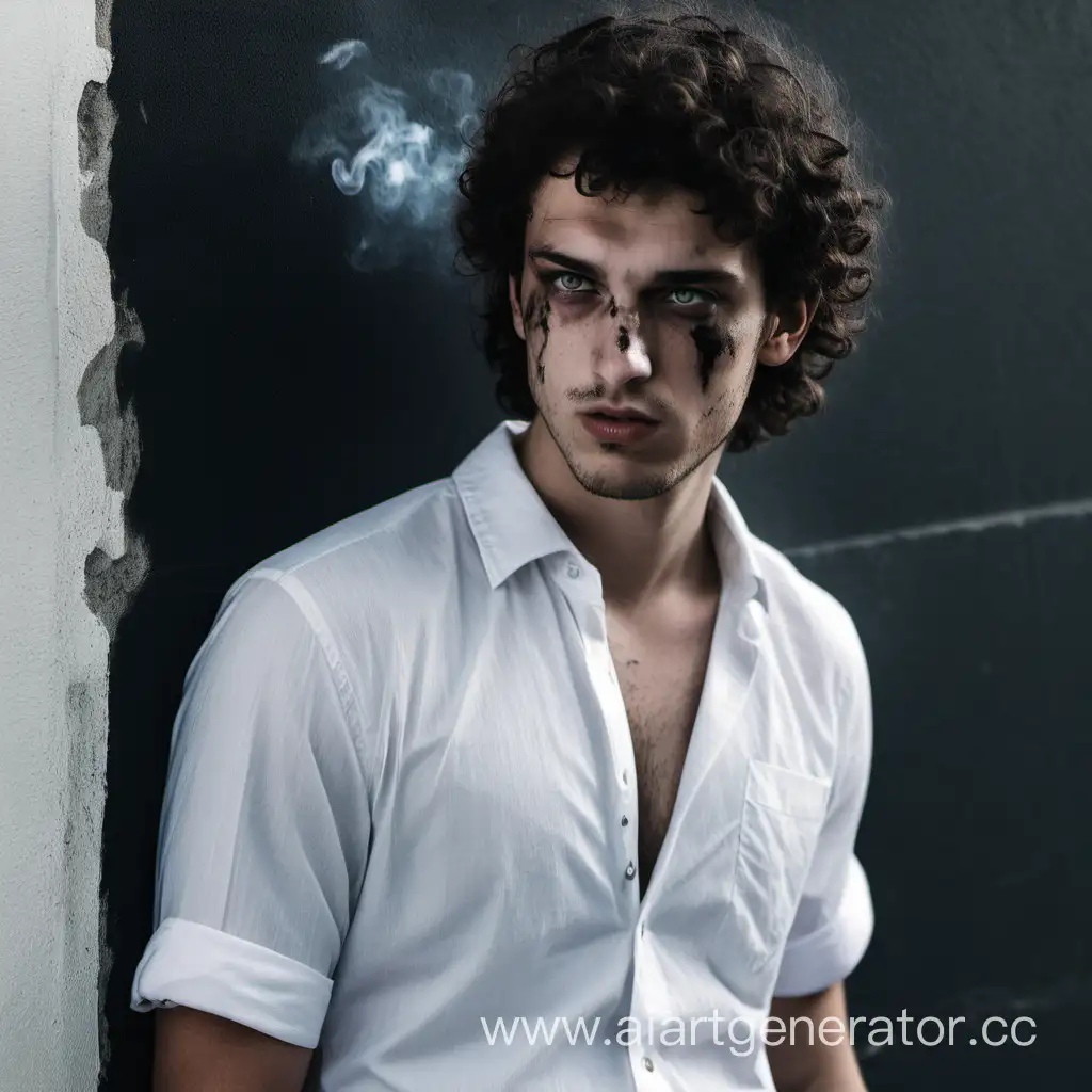 Brooding-CurlyHaired-Man-Smoking-on-Urban-Street