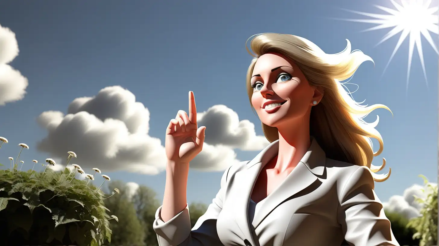 a weather forecaster lady outside in the sun















