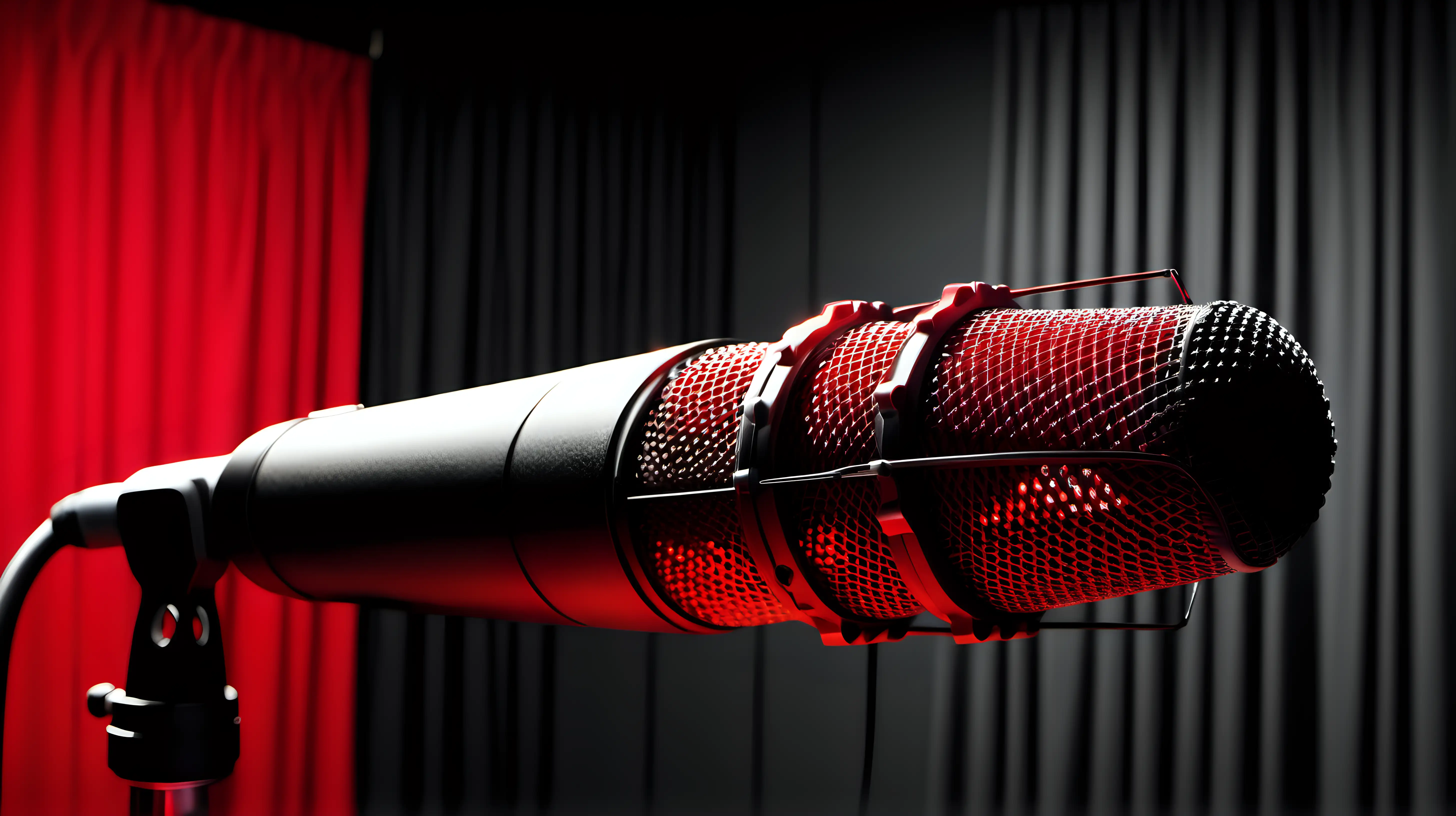 Professional Condenser Microphone in Recording Studio with Red LED Lighting