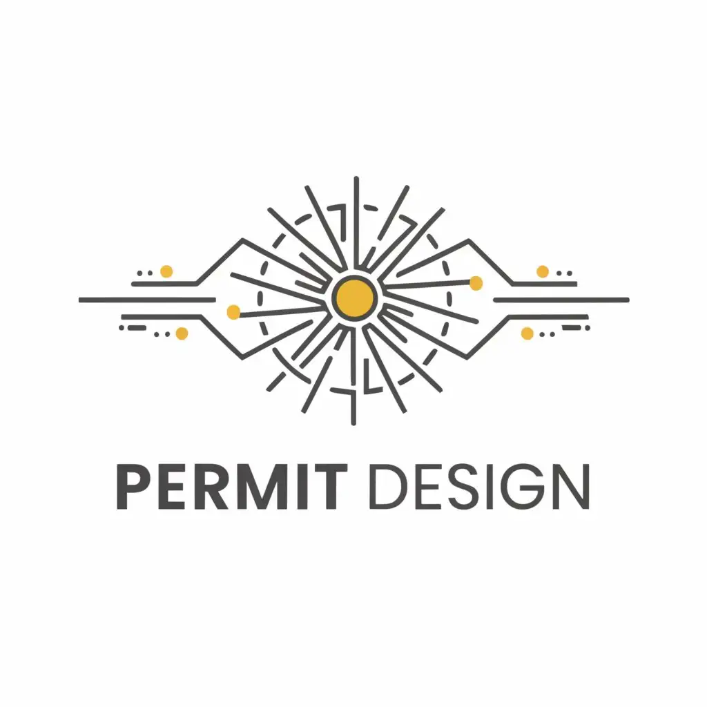 a logo design,with the text "Permit Design", main symbol:Sun, Electricity, Drawing,Minimalistic,clear background