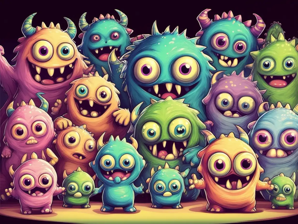 Playful Baby Monsters Exploring Colorful Jungle