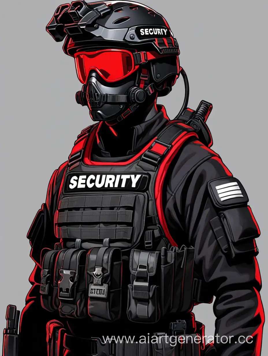 Security-Guard-in-Striking-Black-and-Red-Uniform-with-Protective-Gear