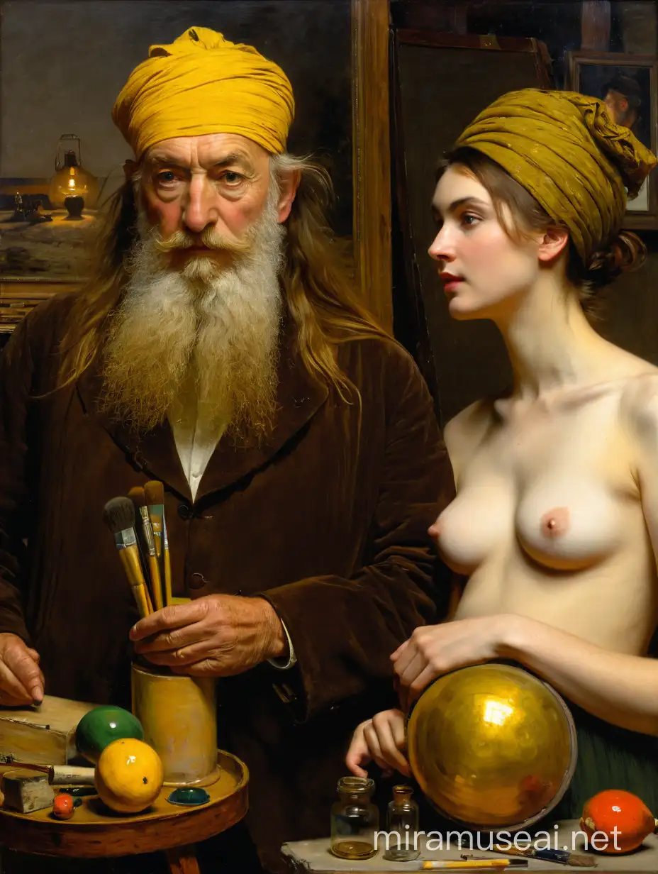  Адольф Менцель, Эрнест Мейсонье - старый художник и молодая обнаженная женщина и  в своей мастерской