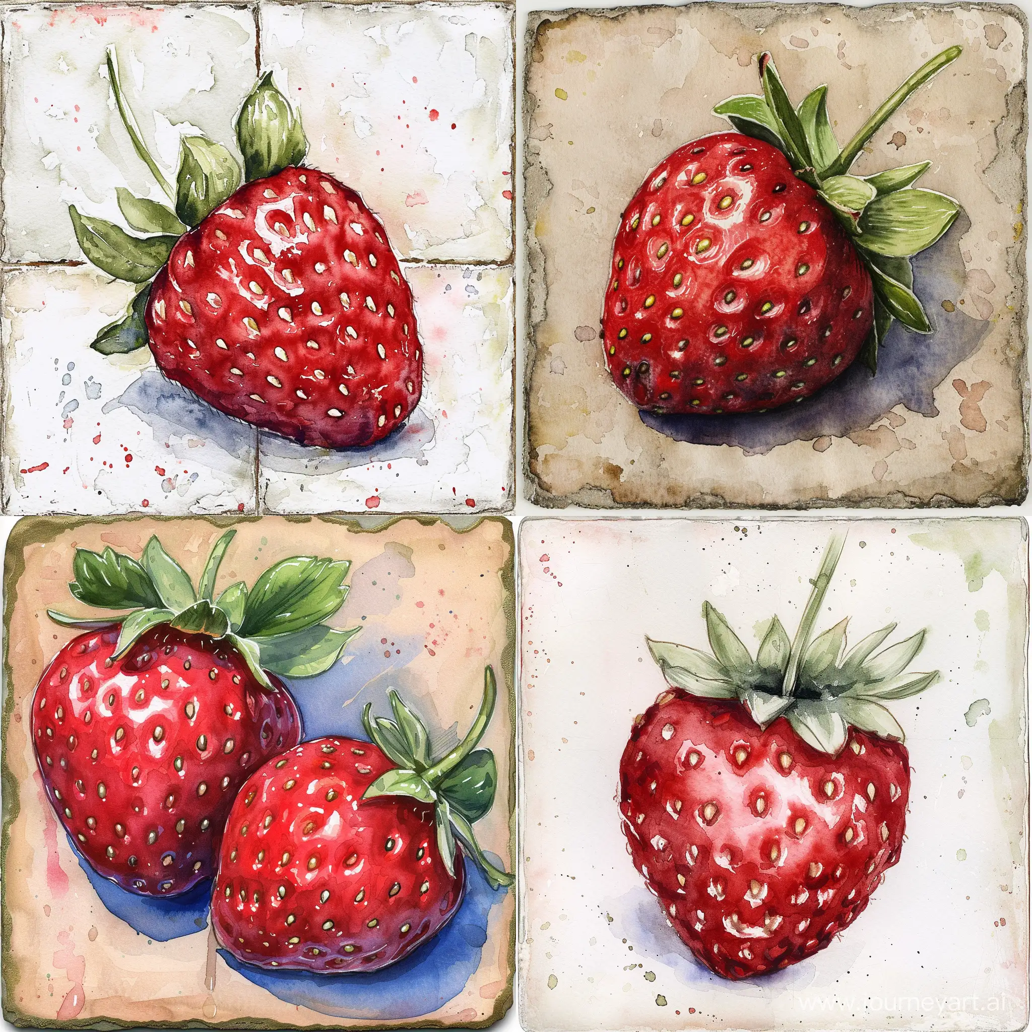 watercolor stawberry--tile