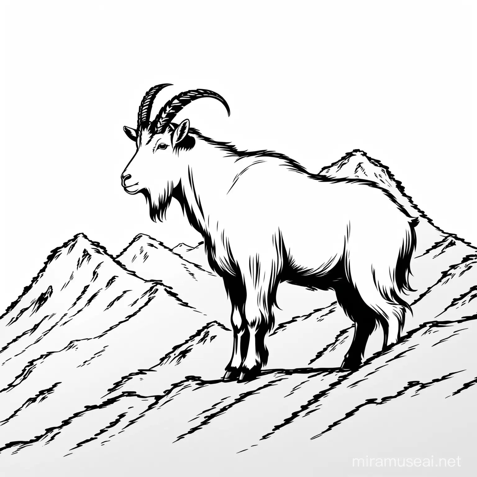 Graceful Mountain Goat Silhouette on White Background