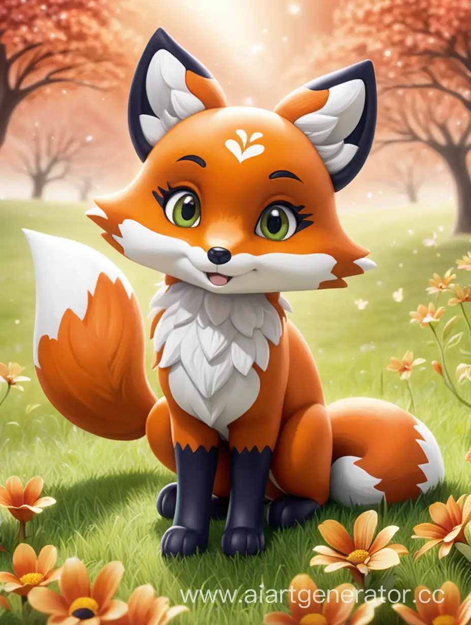 Happy-Anime-Fox-in-Vibrant-Field-with-Cute-Animals