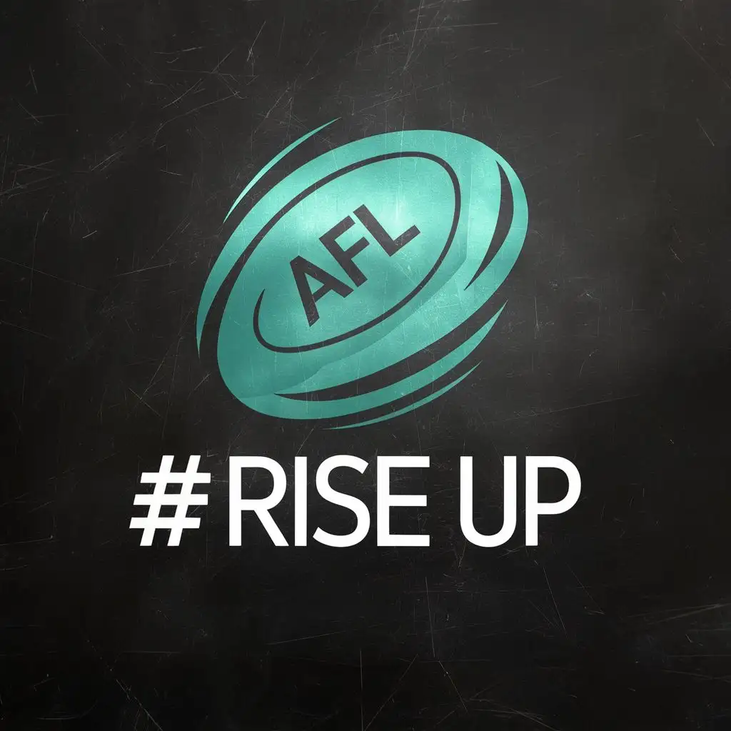 logo, black teal floating AFL ball lines with the text "# rise up", typography, be used in Sports Fitness industry