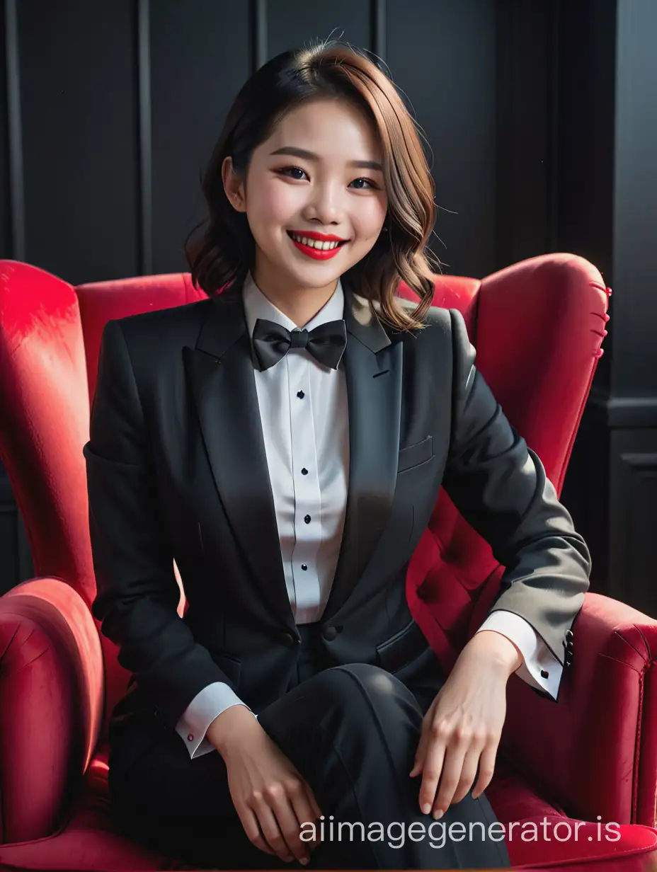 Elegant-Chinese-Woman-in-Tuxedo-Laughing-in-Luxurious-Setting