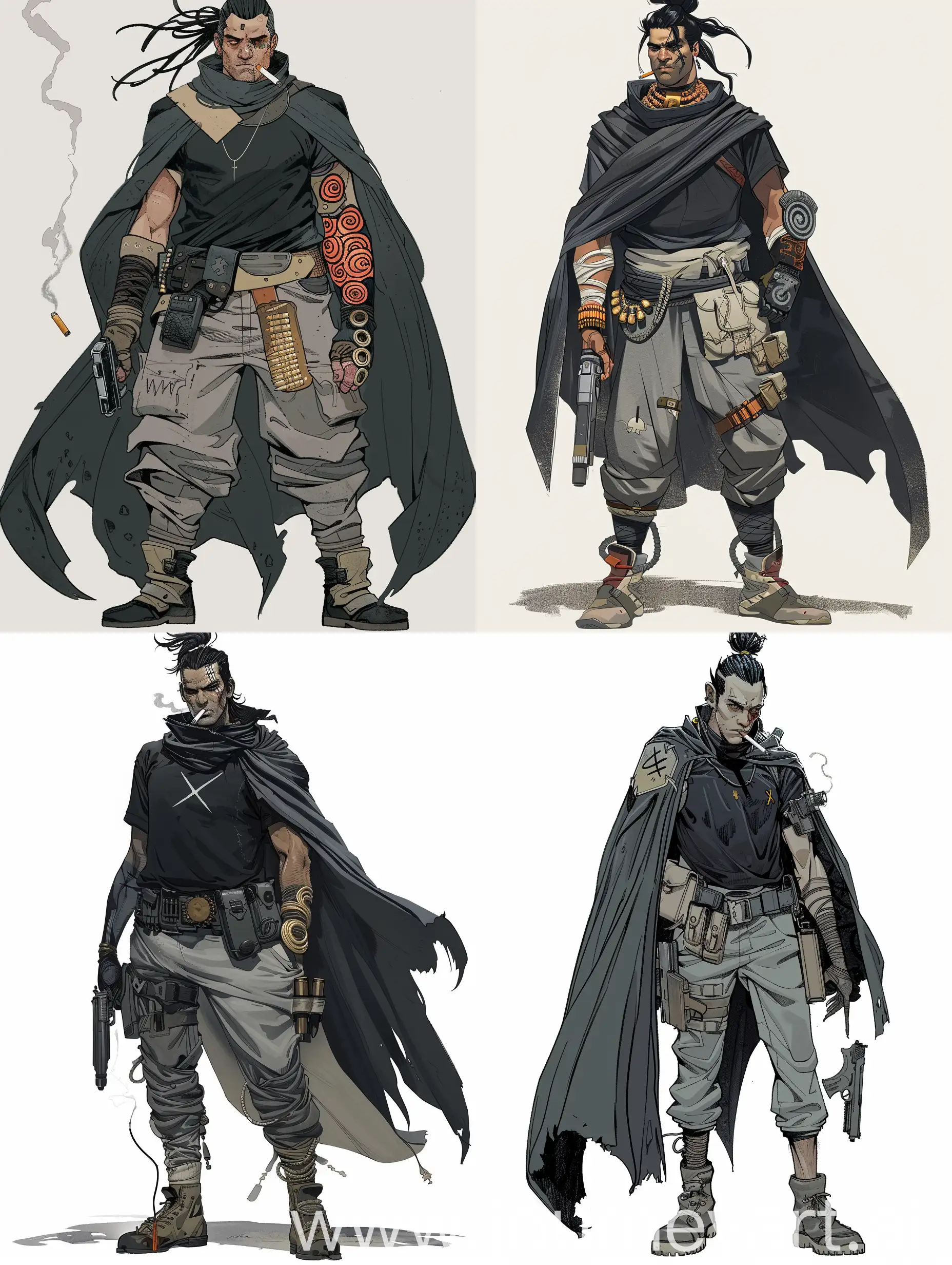 Mysterious-BlackHaired-Gunslinger-with-Xshaped-Scar-and-Spiralpatterned-Cape