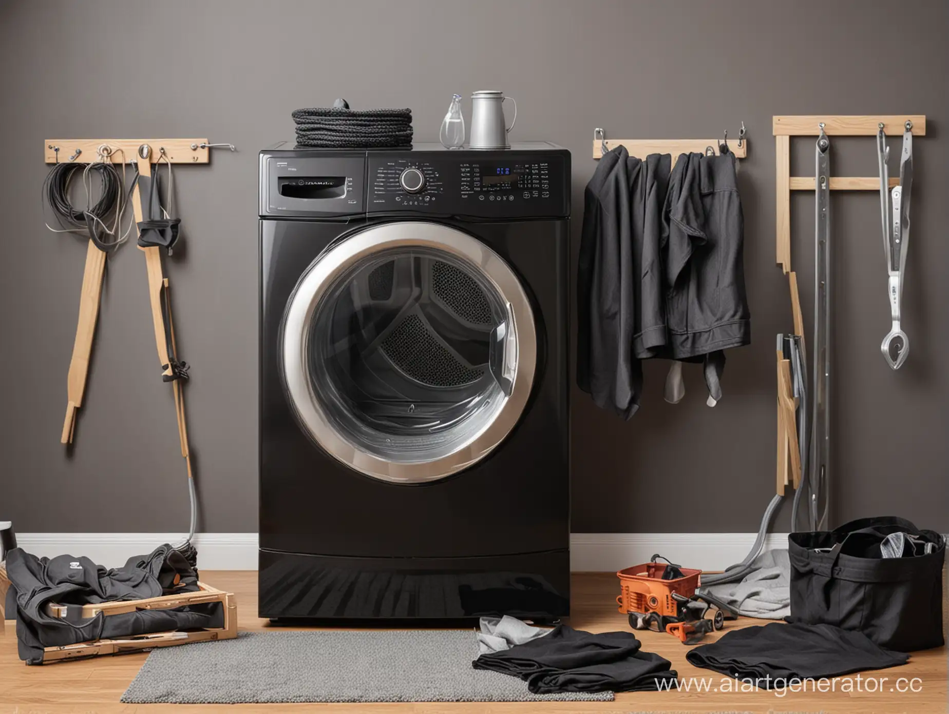 Luxurious-Home-Black-Clothes-Dryer-with-Repair-Tools