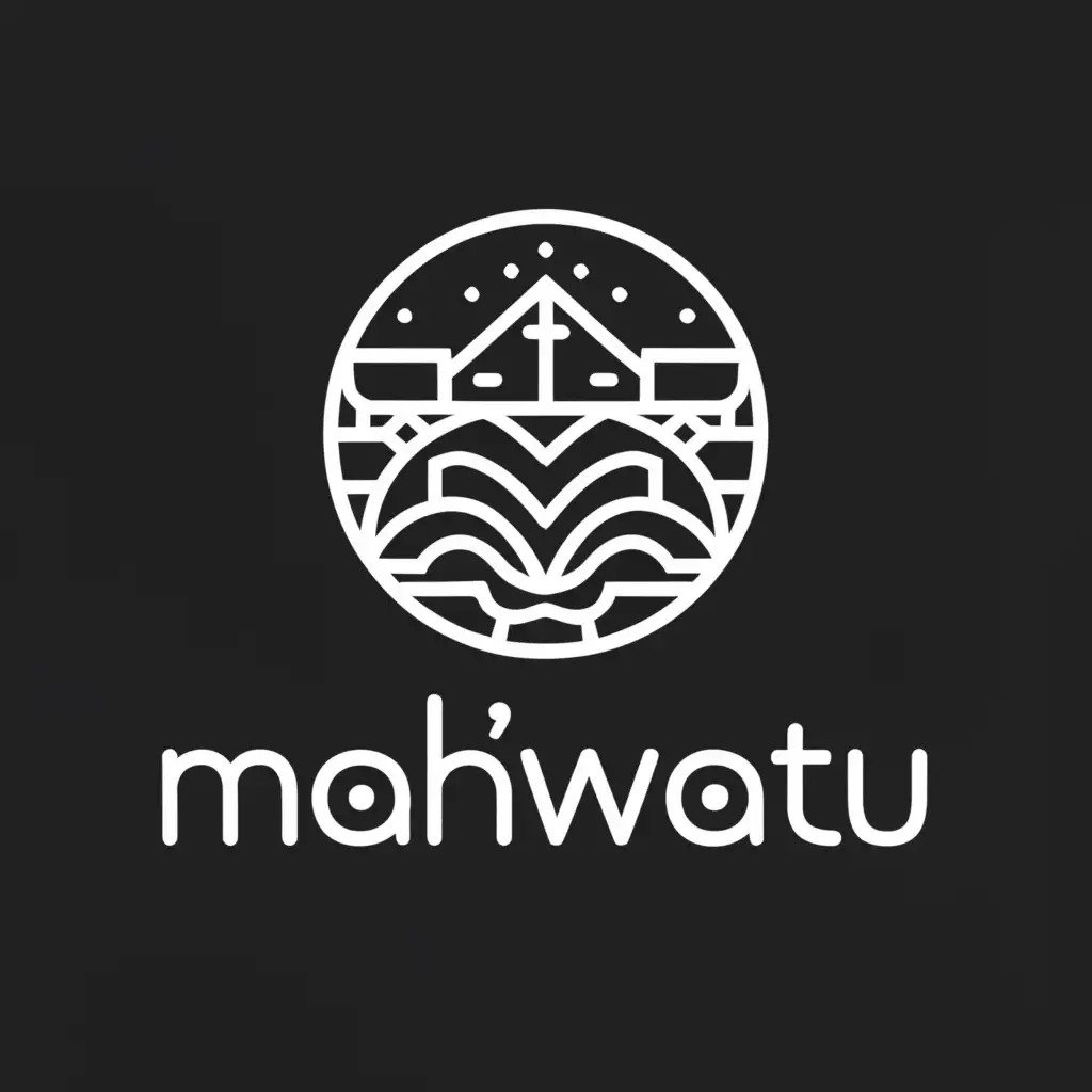 a logo design,with the text "MAH'WATU", main symbol:A tourist attraction place and also cafe and a small sulfur lake,Minimalistic,be used in Travel industry,clear background