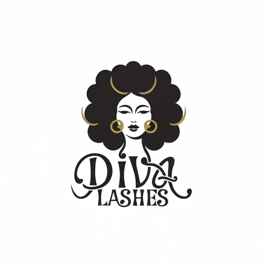 a logo design, with the text 'Diva lashes', main symbol: afro lashes, Minimalistic ,colored background, colored text, 