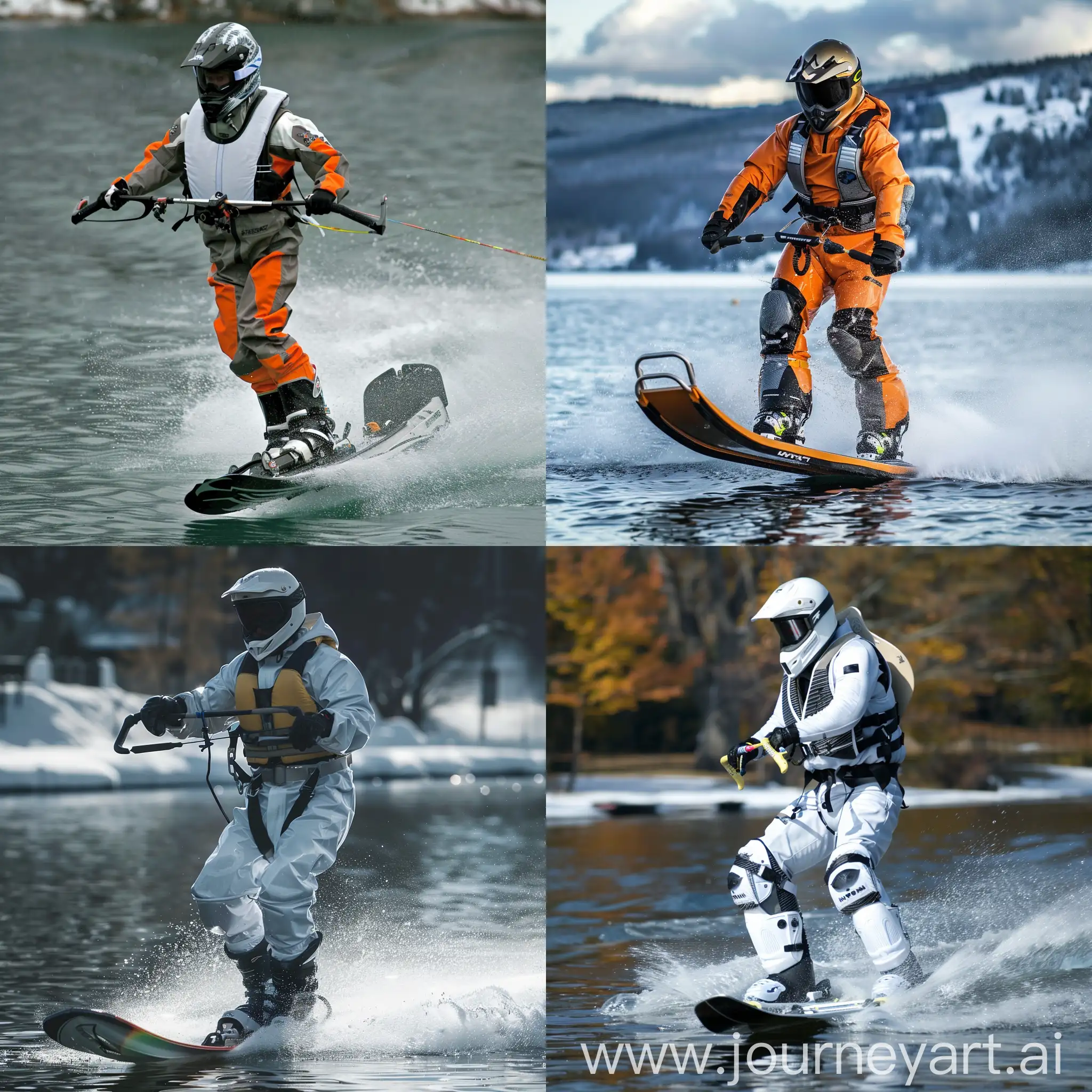 waterskiing in a snomobile suit