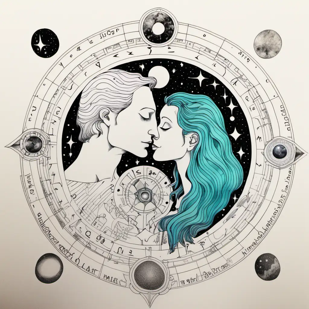 Celestial Soulmate Astrology Drawing in Subtle Hues