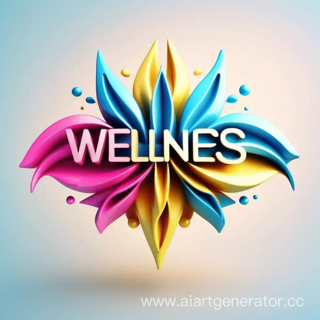 Wellness logo tenderness of blue pink and yellow 3D logo on a white background soaring jets of energy
