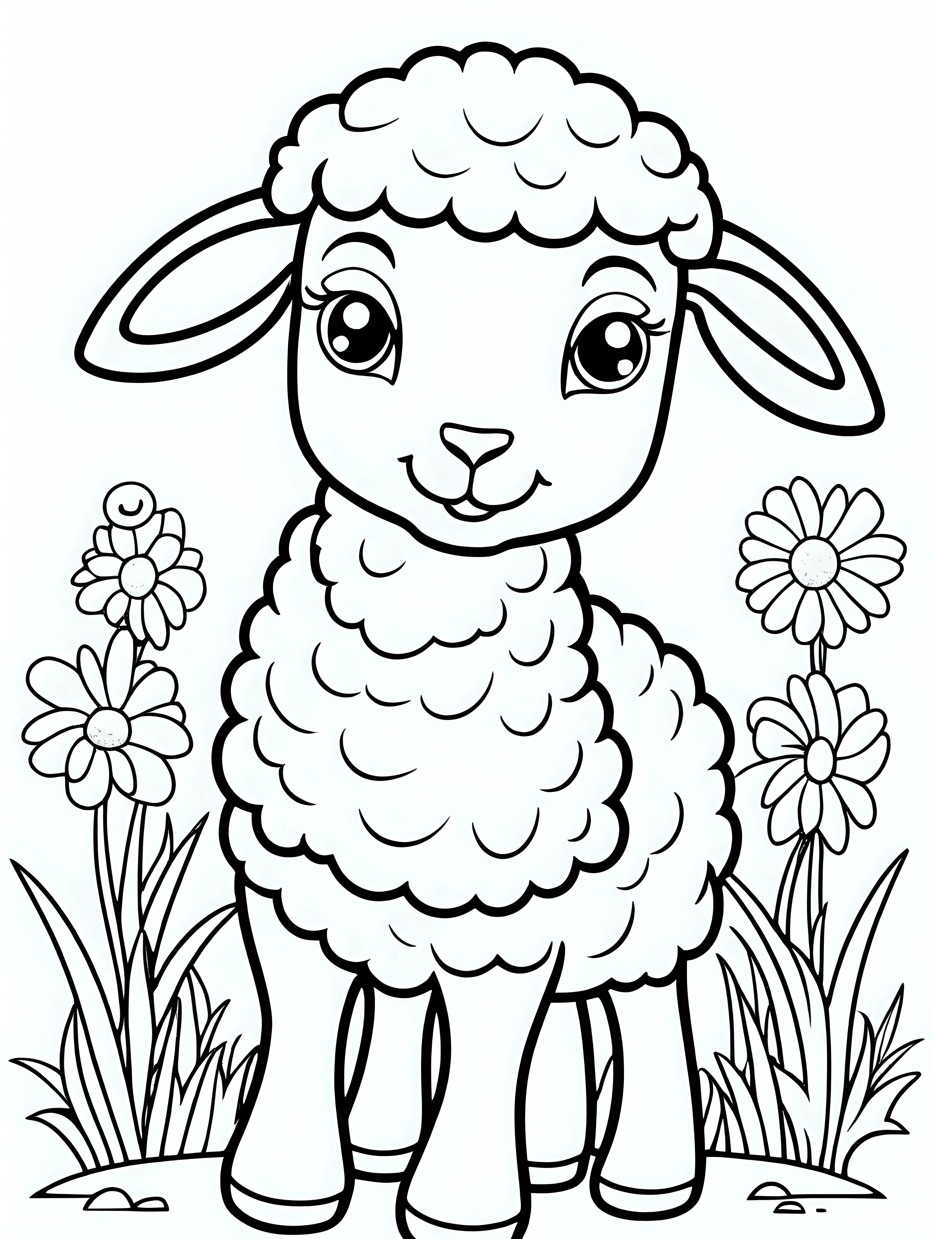 Coloring page for kids 4-7 years, easter lamb, white background, clean line art, fine line art, vector, HD