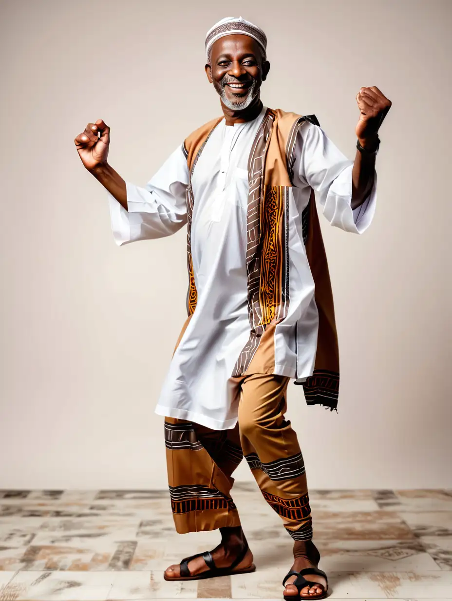 Joyful African Muslim Man Dancing in Sandals