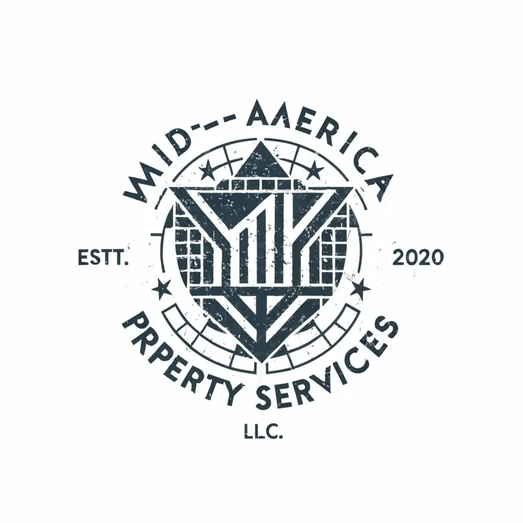 a logo design,with the text "MID-AMERICA PROPERTY SERVICES L.L.C.", main symbol:ART DECO SHIELD CAPTAIN AMERICA SHIELD BAUHAUS INDUSTRIAL ART NOUVEAU RESIDENTIAL HAMMER HAND SAW GABLED HOMES,Minimalistic,be used in Construction industry,clear background