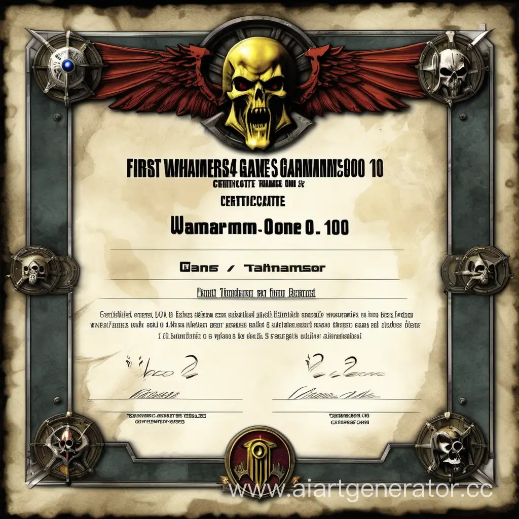 Грамота за первое место в настольной игре Warhammer 40000
