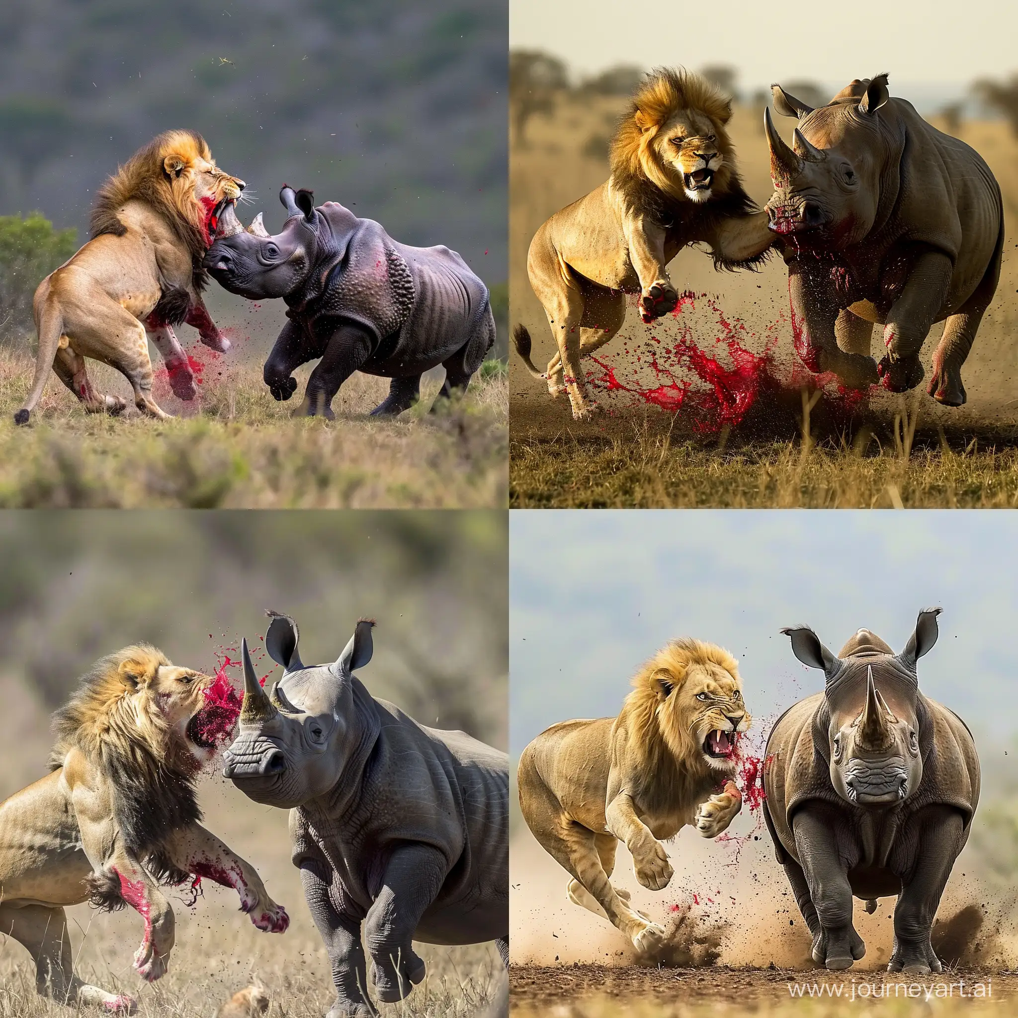 Intense-Wildlife-Battle-Lion-Triumphs-Over-Rhino-in-Gory-Confrontation