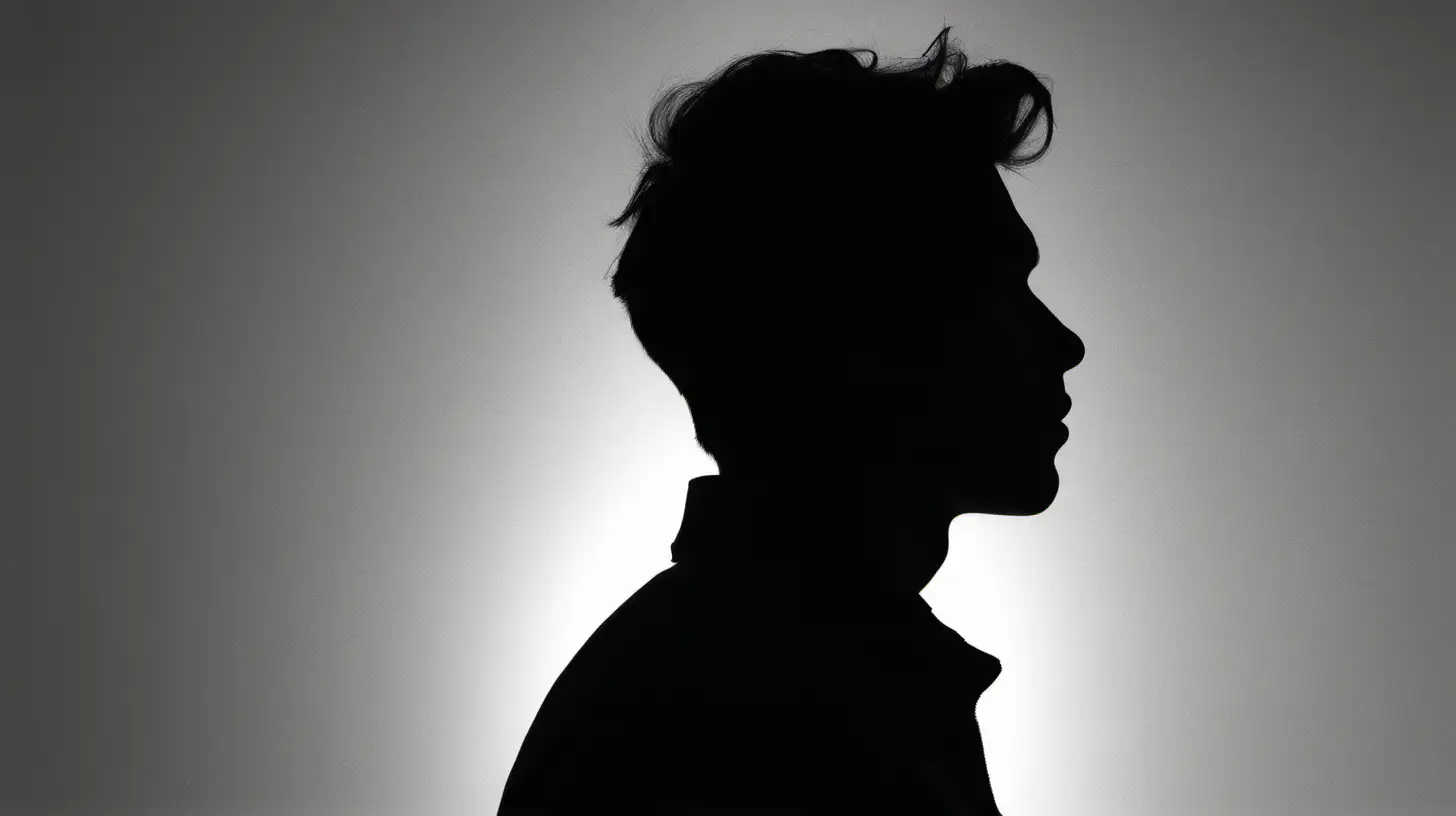 a black and white photo of a young man's silhouette.