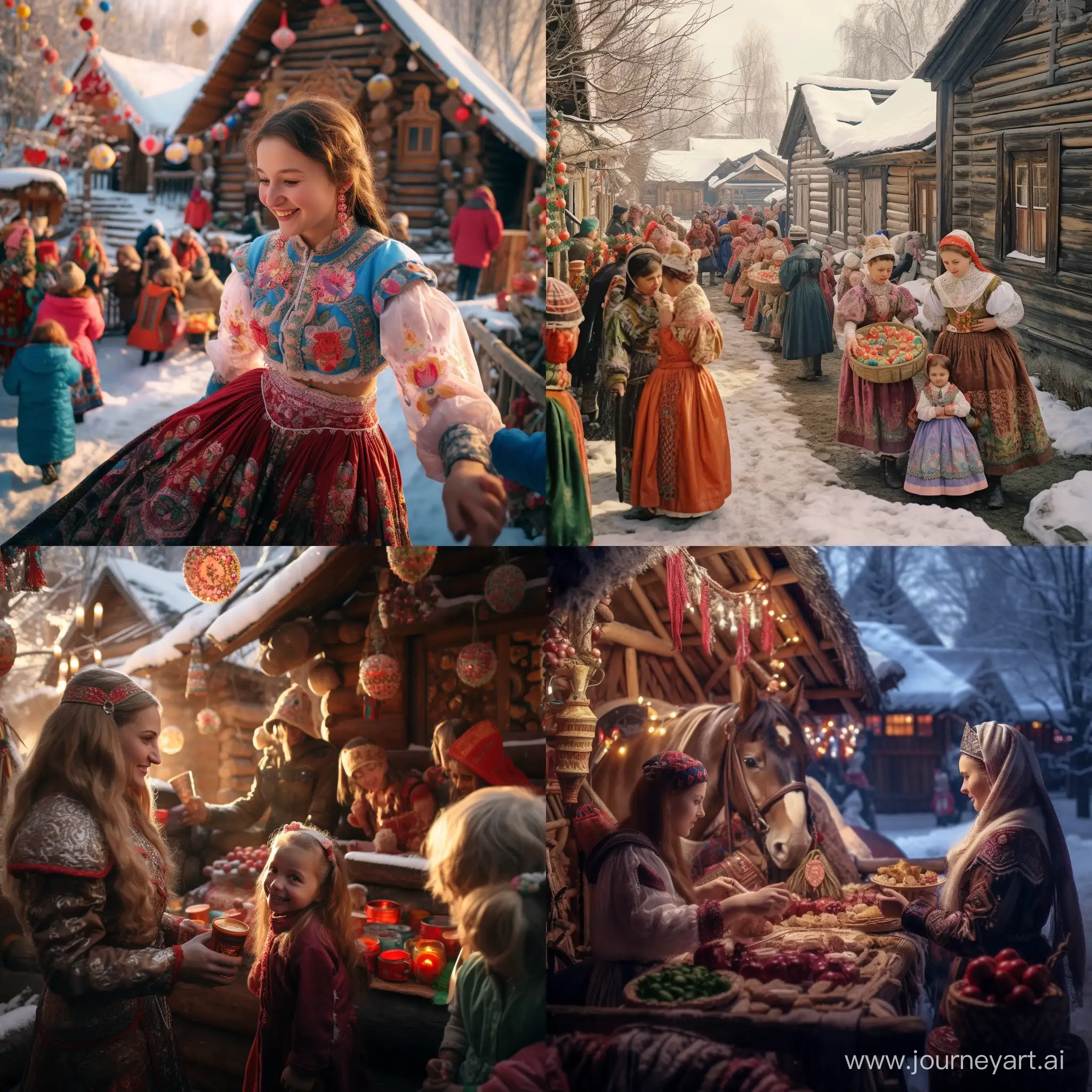 Festive-Christmas-Celebration-in-a-Russian-Village-Hyperrealistic-Photography