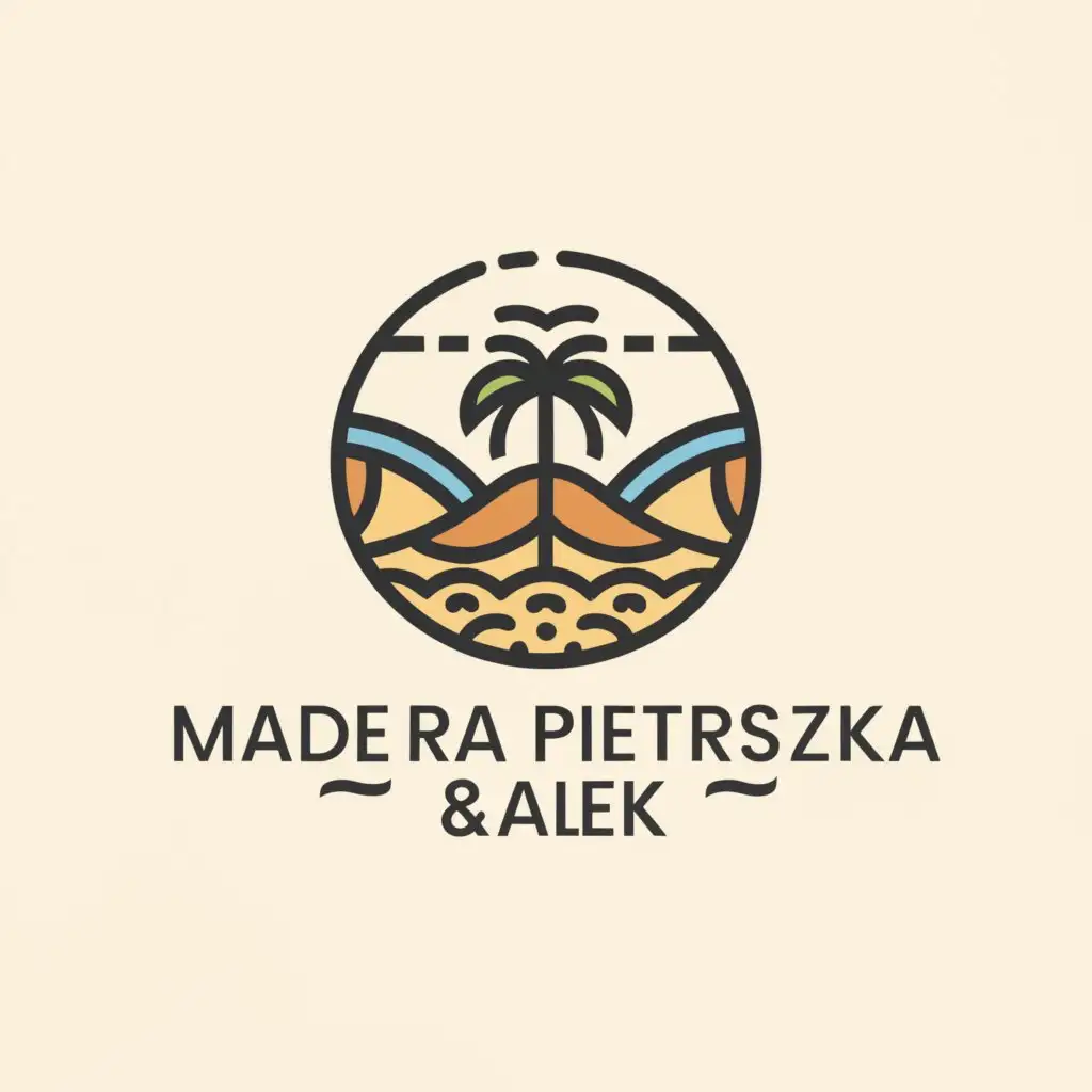 a logo design,with the text "Madera Pietruszka&Alek", main symbol:surfing boards, waves and island,Moderate,clear background