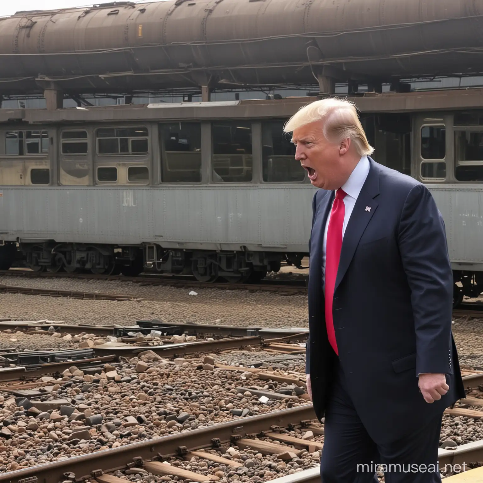 Donald Trump Eating Train Station Surrealistic Illustration of Absurdity