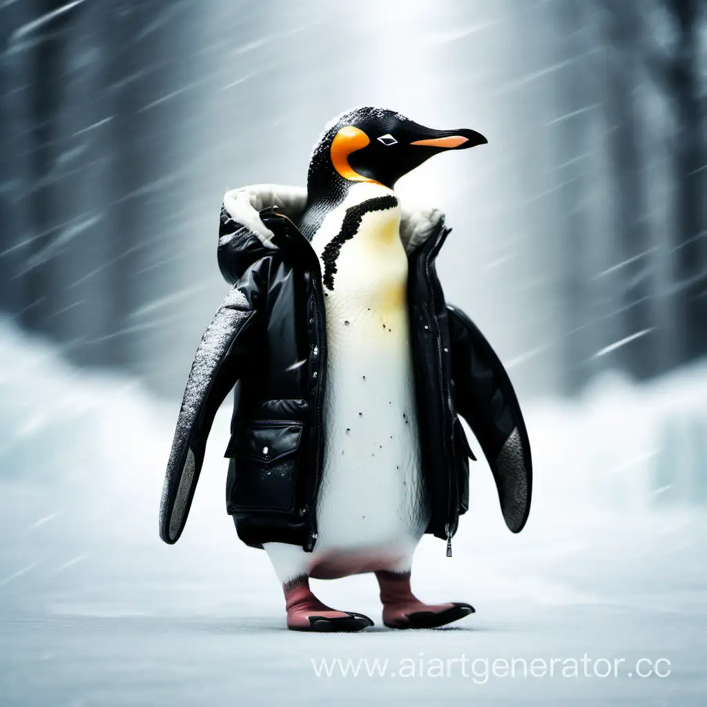 Пингвин в черной зимней куртке
