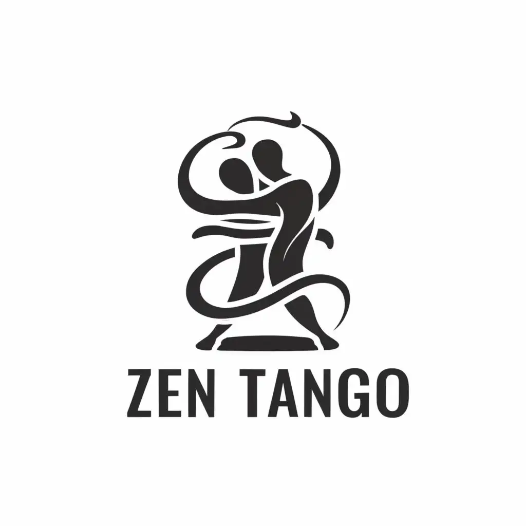 logo, Taichi black and white twisted men hug women synergy, with the text "Zen tango", typography, be used in Religious industry
