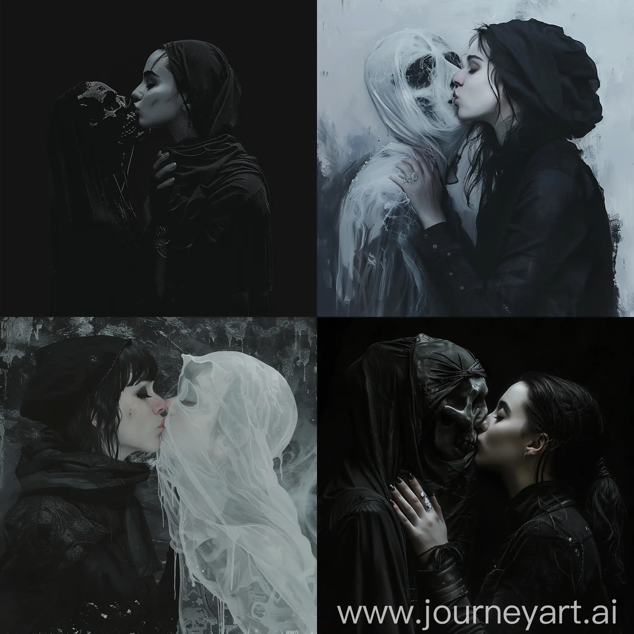 Mysterious-Embrace-Enigmatic-Girl-in-Black-Clothing-Kissing-a-Ghost