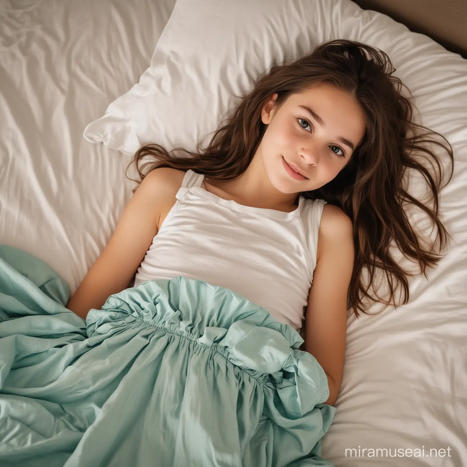 Teenage Girl Relaxing on Bed in Sunlit Room