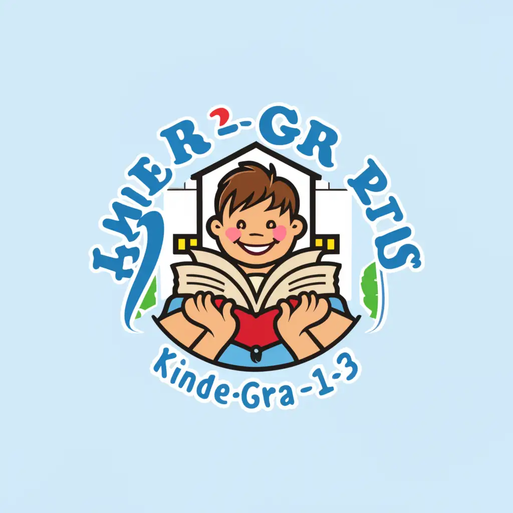 a logo design,with the text "Kinder-Gr. 1-3", main symbol:school, book, hands,Moderate,be used in Education industry,clear background