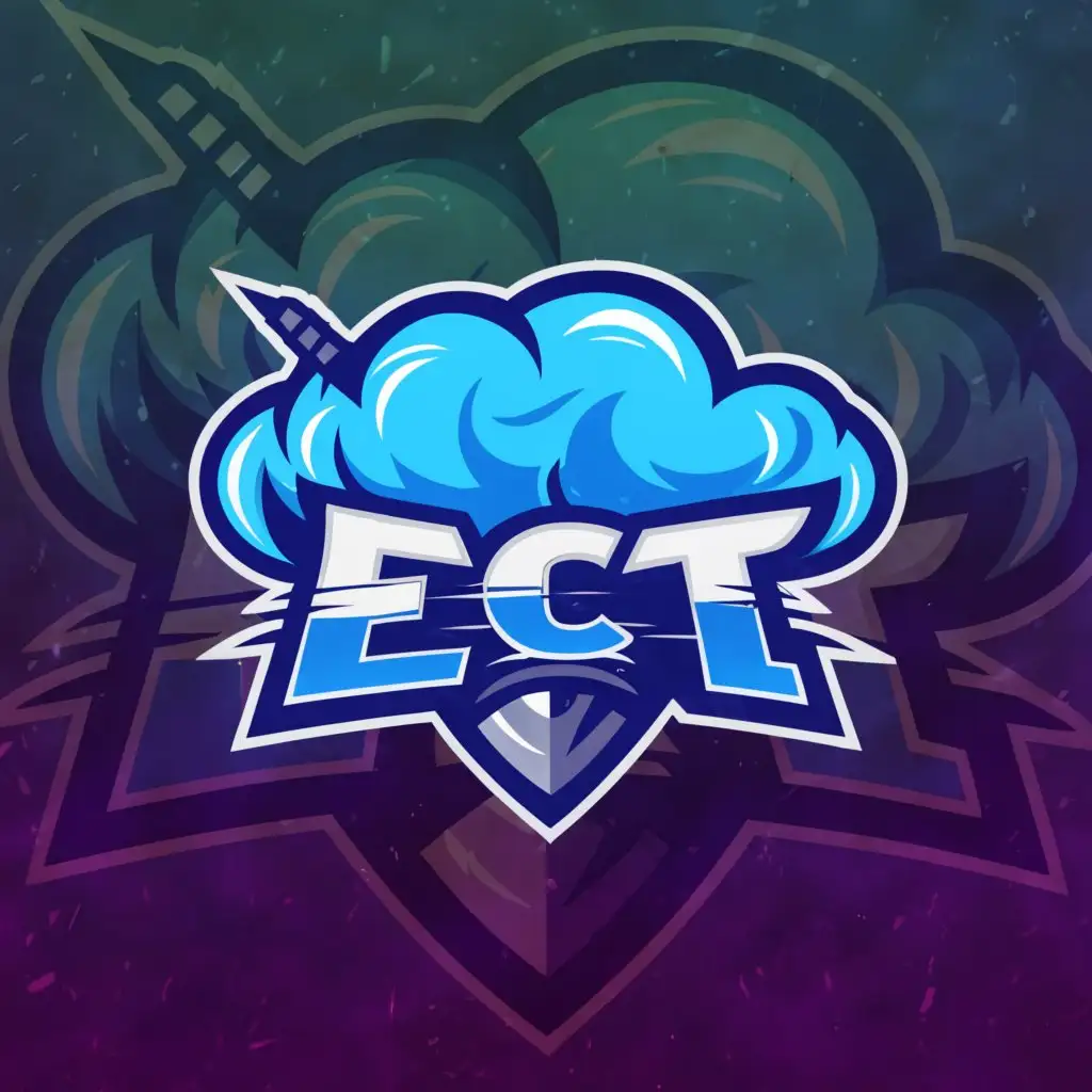 a logo design,with the text "ECT", main symbol:cloud, bayonets clashing, main color blue, to be used as a gaming team logo,Moderate,clear background