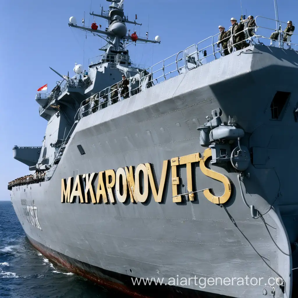 борт военного корабля со словом "Makaronovets"