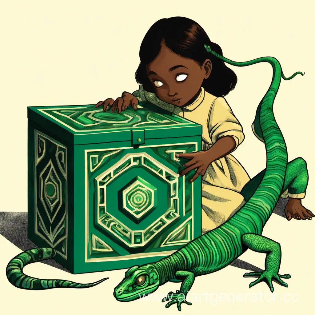 Girl-Holding-Malachite-Box-with-Lizard-Nearby