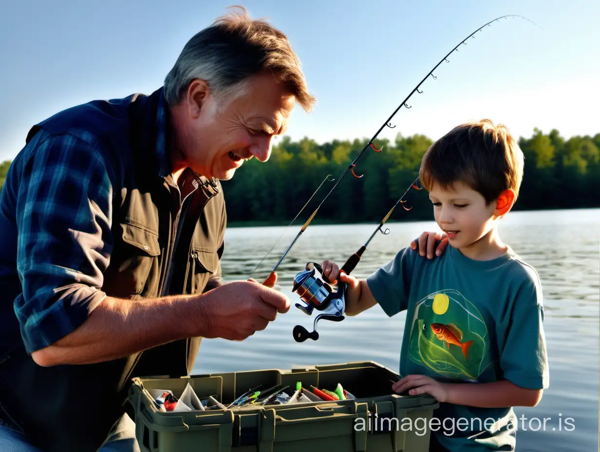 FatherSon-Fishing-Lesson-by-the-Tranquil-Sky-Blue-Lake