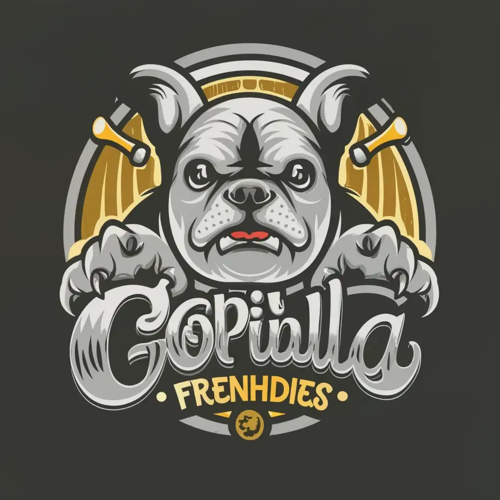 LOGO-Design-for-Gorilla-Frenchies-Bold-Text-with-French-Bulldog-Illustration-Perfect-for-Animal-Pets-Industry