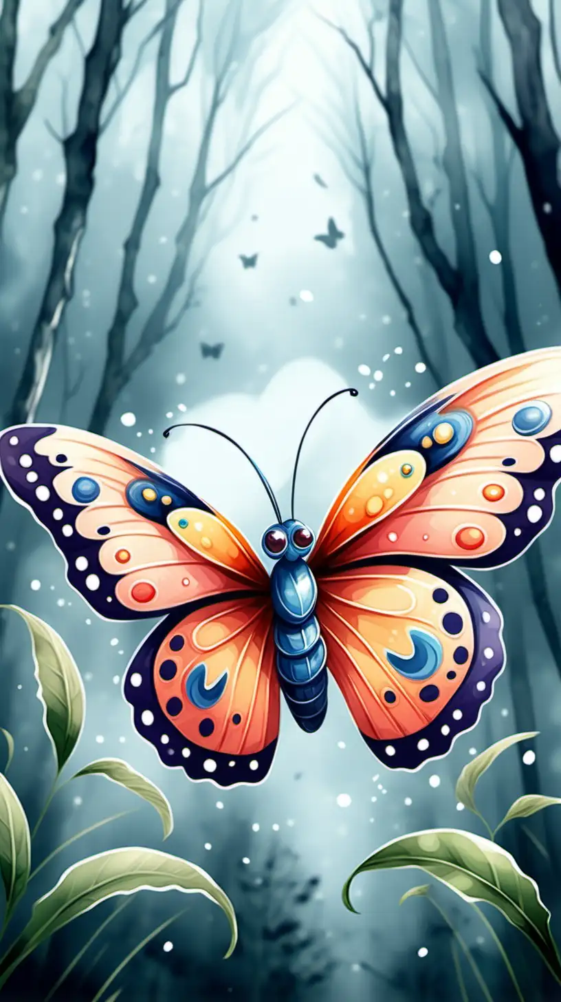 Whimsical Watercolor Butterfly in Enchanted Forest Storm