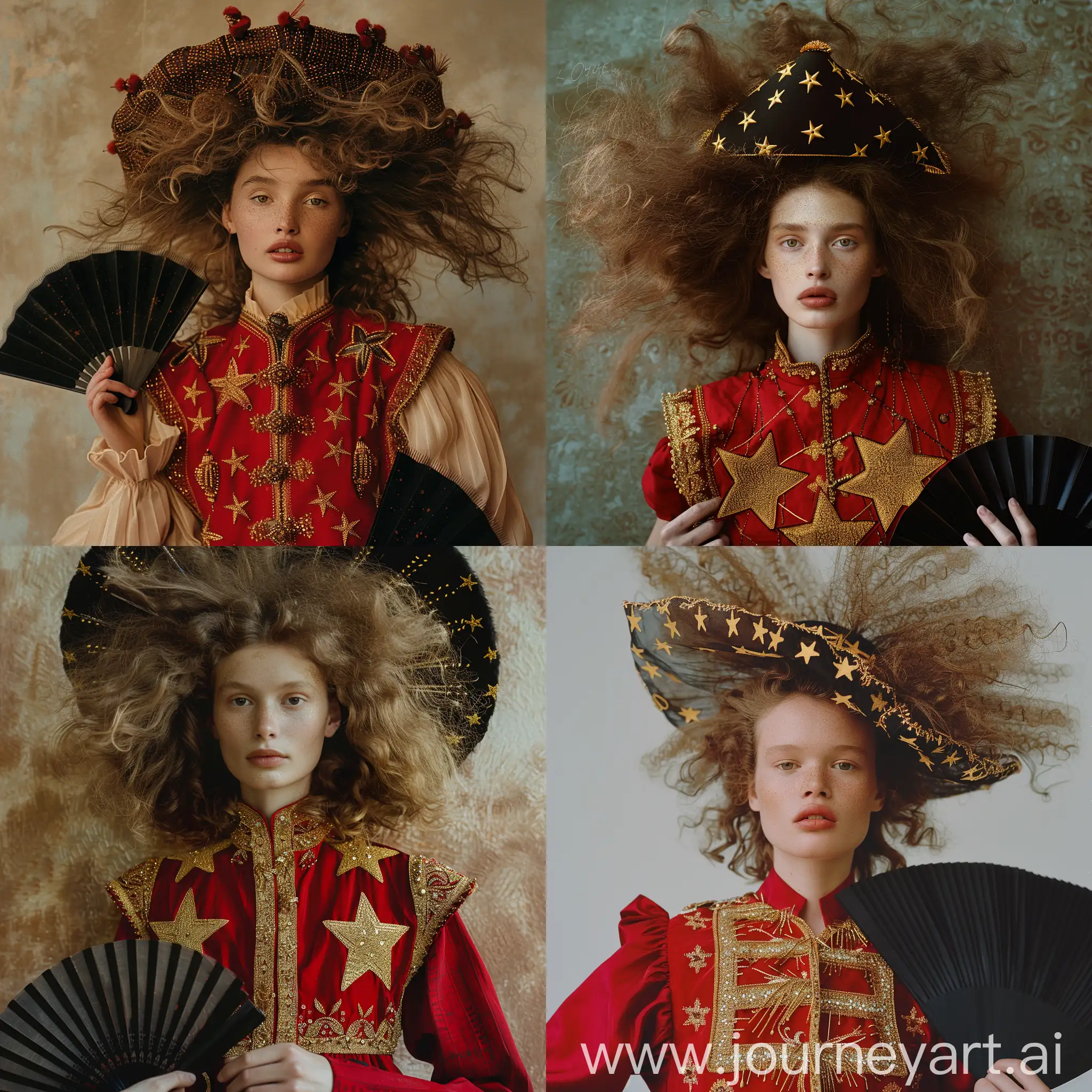 Spanish-Matador-Fashion-Glamorous-Model-with-Voluminous-Hair-and-Red-Vest
