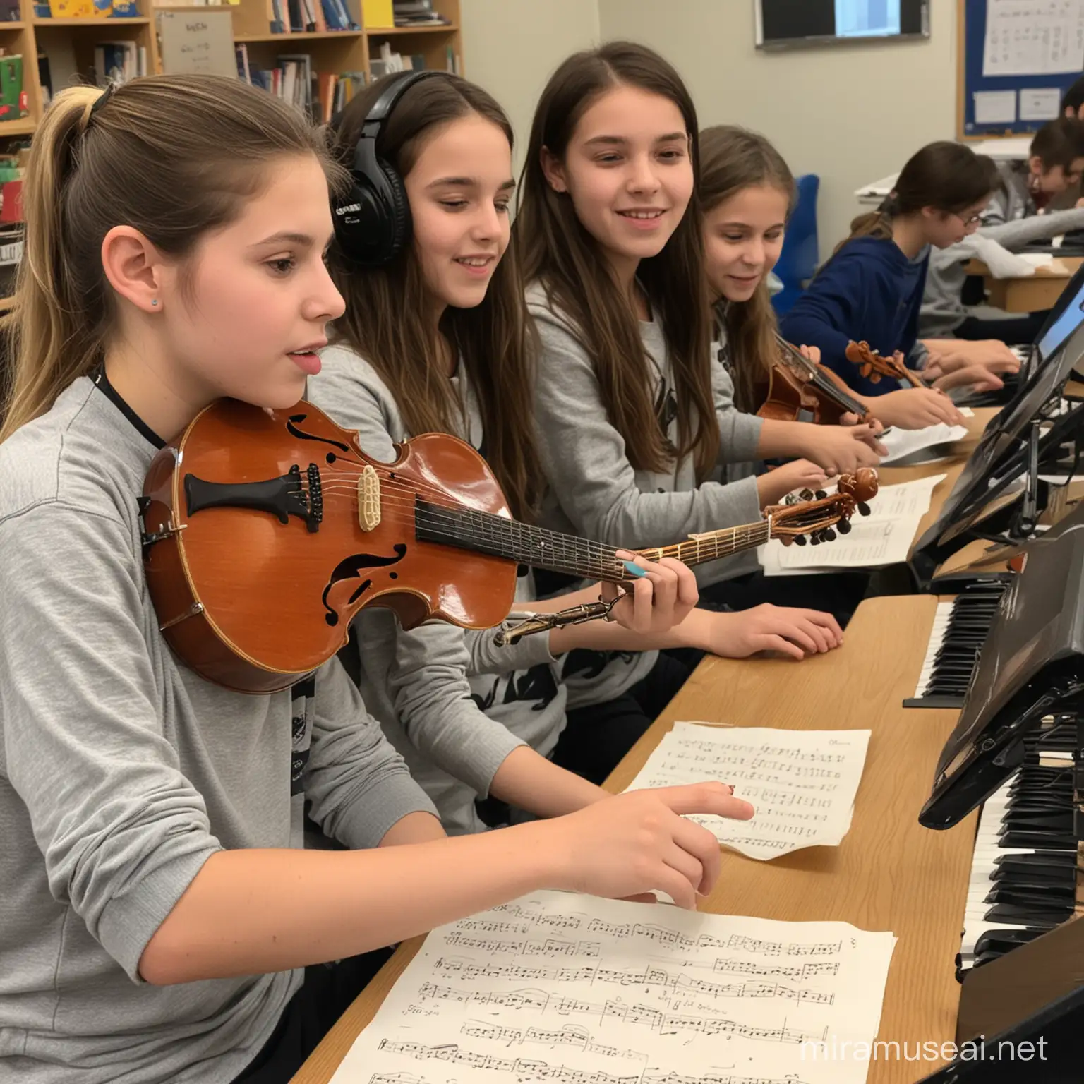 grade 6 students play music lesson