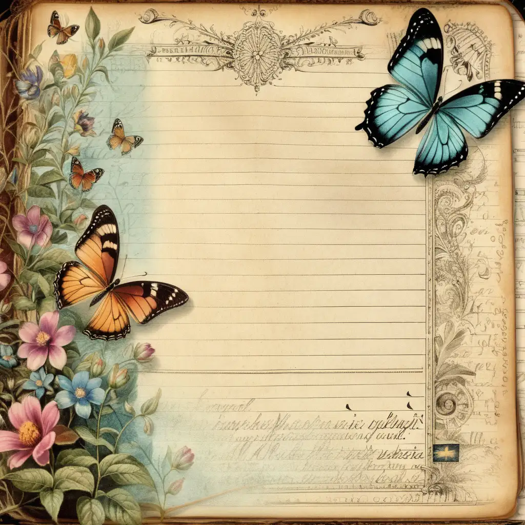 Vintage Journaling Background Pages with a Magical Butterfly