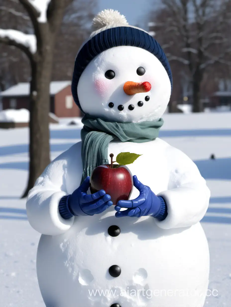 Adorable-Snowman-Student-Offering-Apple-in-Winter-Wonderland