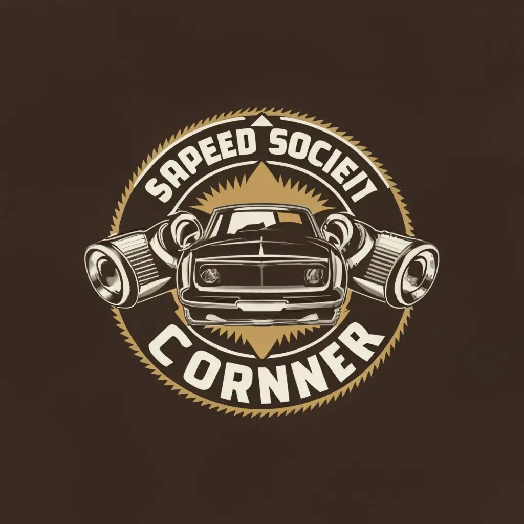 a logo design,with the text "Speed society corner", main symbol:Car/ pistons,complex,be used in Automotive industry,clear background