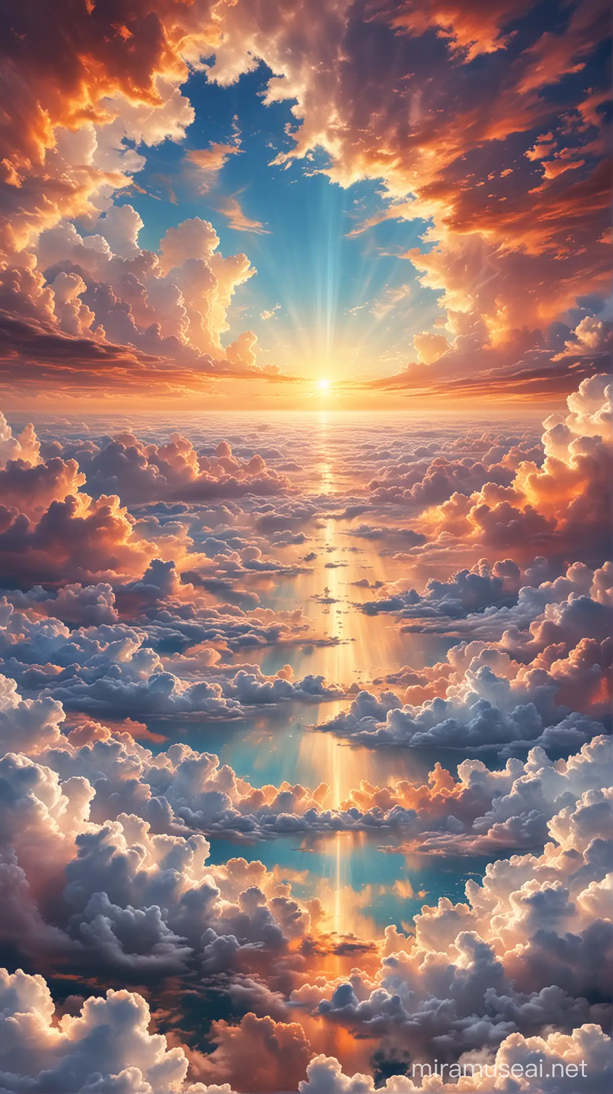 Heavenly Landscapes Serene Paradise with Clouds and Light