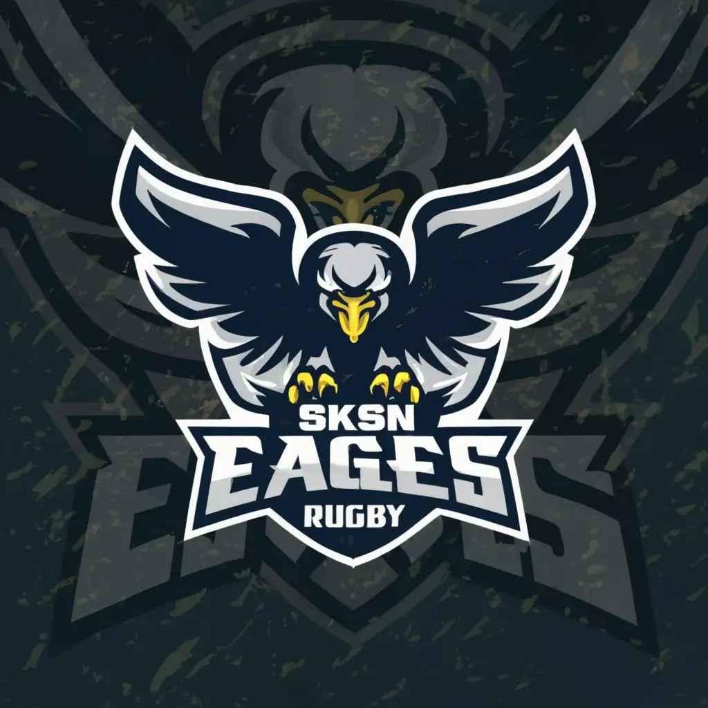 a logo design,with the text "SKSN eagles RUGBY", main symbol:eagles,complex,be used in Sports Fitness industry,clear background