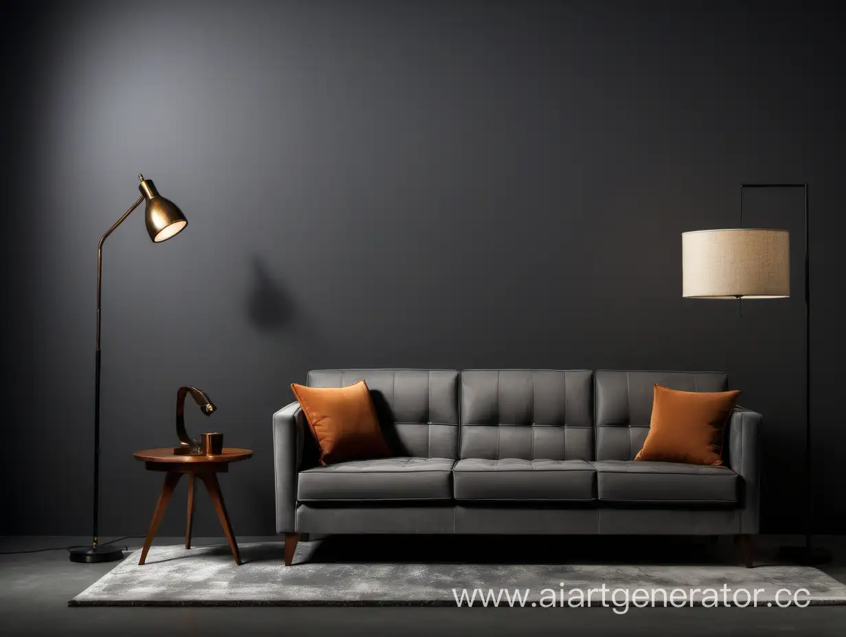 Cozy-Living-Room-Setup-with-Sofa-Armchair-and-LoftStyle-Table-on-Gray-Background