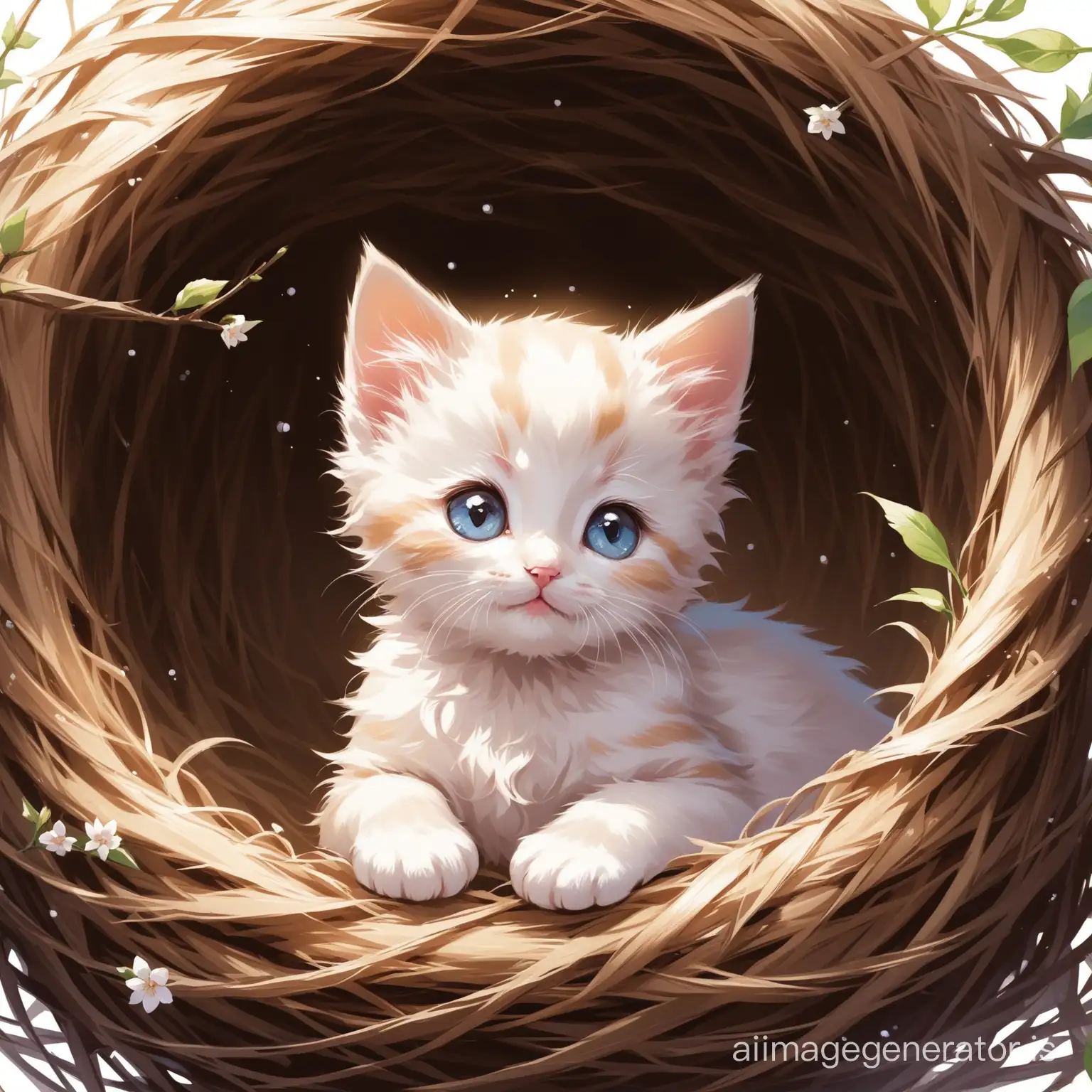 Adorable-Kitten-Nestled-in-a-Cozy-Nest-Cute-Animal-Artwork