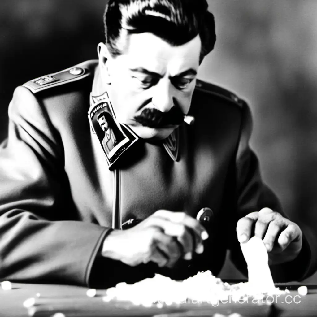 Сталин нюхает белый порошок из зип пакета